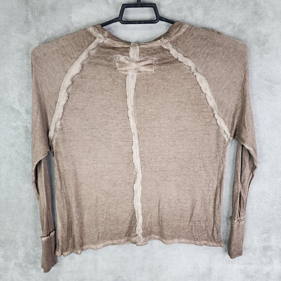 Womens Brown Zenana Top Long Sleeve Raglan Rayon Blend Round Neck Size S - Picture 5 of 8